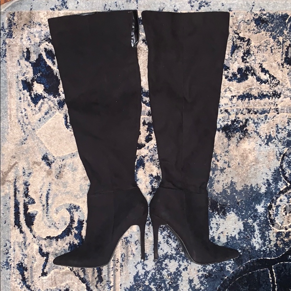 Black knee high suede boots